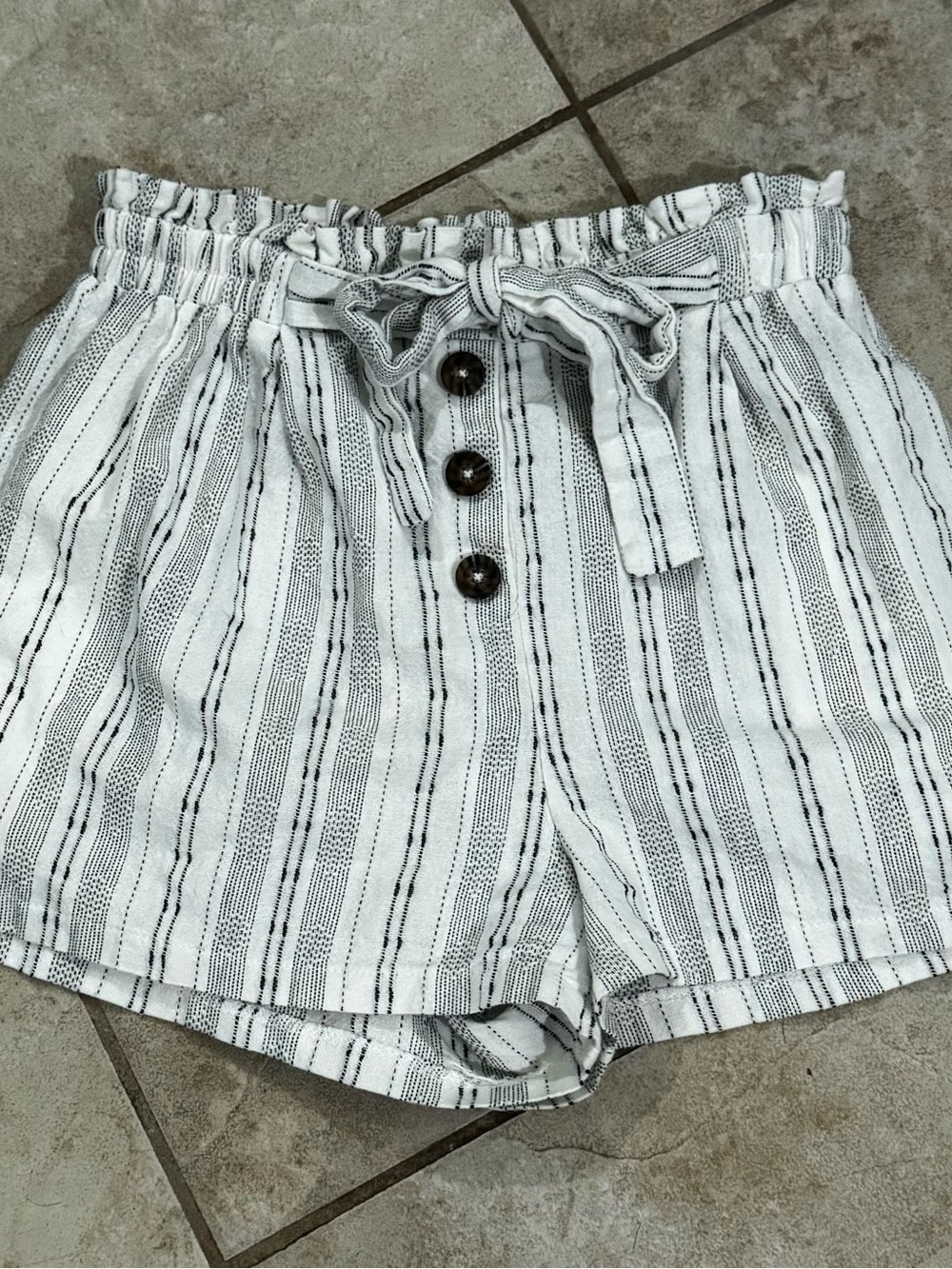 Sienna Sky Small Striped Paperbag Waist Tie Shorts Pockets